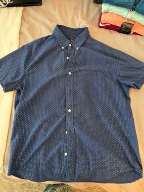 J. Crew Seersucker Navy Blue Short-Sleeve Button-Down